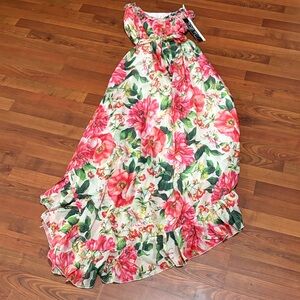 Floral Maxi Dress with Pink and Green Pattern